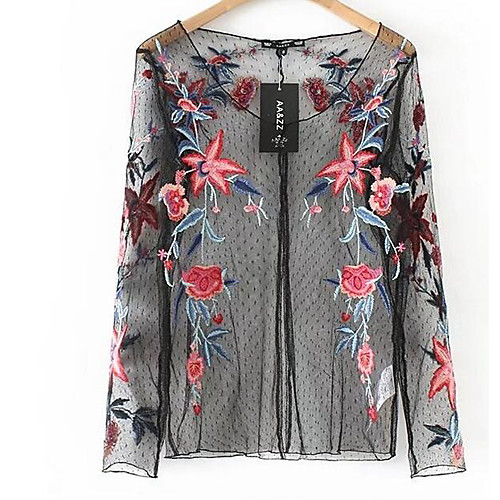 

Women's Blouse Floral Print Long Sleeve Daily Tops Basic Black