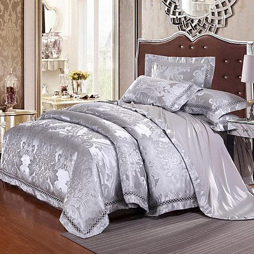 

Duvet Cover Sets Luxury 4 Piece Silk/Cotton Blend Jacquard Silk/Cotton Blend 1pc Duvet Cover 2pcs Shams 1pc Flat Sheet