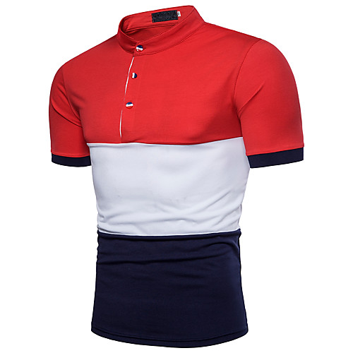 

Men's Polo Color Block Basic Short Sleeve Daily Tops Cotton Active Red Dark Gray
