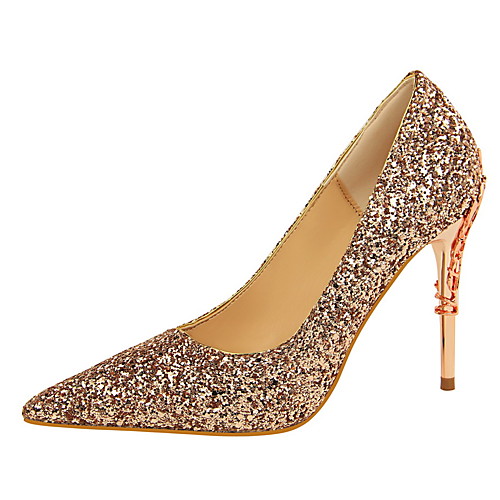 

Women's Heels Stiletto Heel Pointed Toe Sexy Party & Evening PU Sequin Solid Colored White Black Red / 3-4