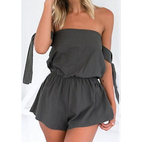 

Women's Daily Strapless White Dark Gray Romper Color Block Solid Colored Basic / Harem