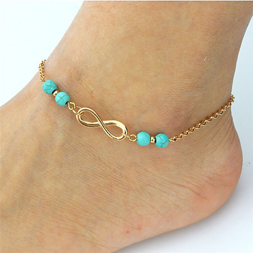 

Anklet feet jewelry Ladies Bohemian Fashion Women's Body Jewelry For Date Bikini Double Turquoise Alloy Infinity Gold Silver
