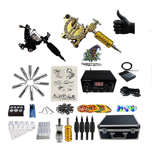 

BaseKey Professional Tattoo Kit Tattoo Machine - 2 pcs Tattoo Machines, Voltage Adjustable / Professional Alloy 20 W LED power supply 2 alloy machine liner & shader / Case Included