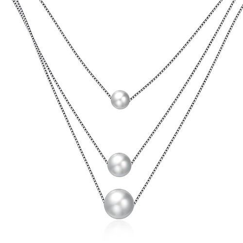 

Women's Pearl Pendant Necklace Geometrical Floating Mother Daughter Ladies Fashion Grandmother Sterling Silver Silver Necklace Jewelry One-piece Suit For Gift Daily