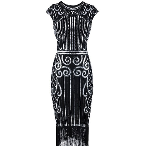 

The Great Gatsby Charleston Roaring 20s 1920s Vacation Dress Flapper Dress Women's Sequins Costume Golden / BlackSliver / Bule / Black Vintage Cosplay Party Homecoming Prom Sleeveless Tea Length