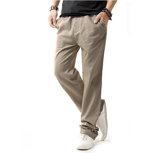 

Men's Chinoiserie Linen Loose Daily Chinos Pants Solid Colored Full Length White Black Blue