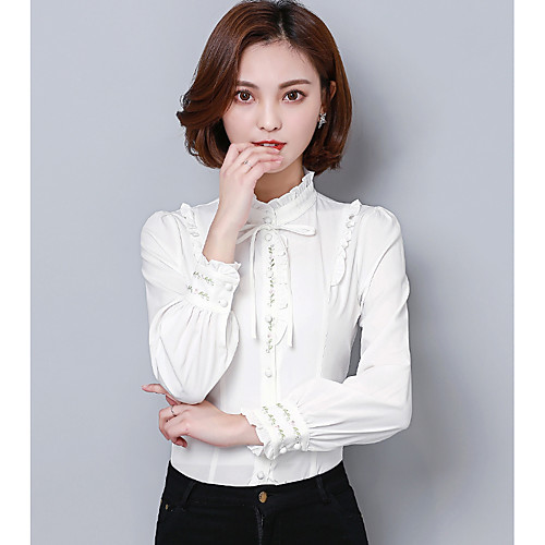 

Women's Blouse Solid Colored Long Sleeve Daily Tops Basic White