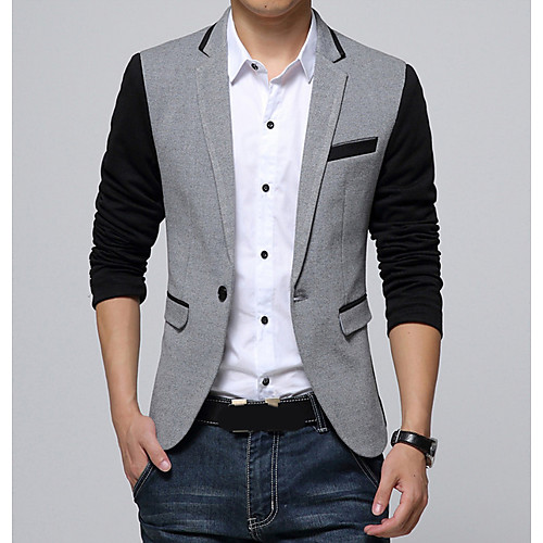 

Dark Gray / Gray Color Block Polyester Men's Suit - V Neck / Spring / Long Sleeve