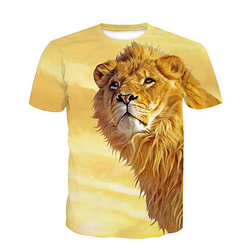 

Men's T shirt Animal Plus Size Short Sleeve Daily Tops Basic Yellow