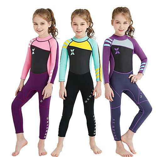 

Dive&Sail Girls' Full Wetsuit 2mm Nylon SCR Neoprene Diving Suit UV Resistant Long Sleeve Back Zip - Diving Water Sports Patchwork Spring Summer Fall / High Elasticity / Kid's / Winter