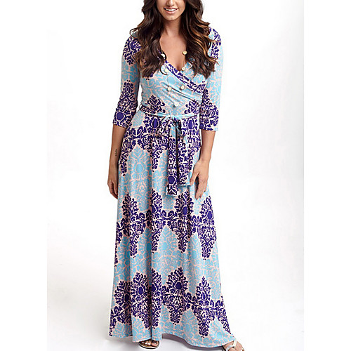 

Women's Trumpet / Mermaid Dress Maxi long Dress Blue Half Sleeve Blue Floral Summer V Neck Streetwear Boho Bohemia Beach S M L XL XXL