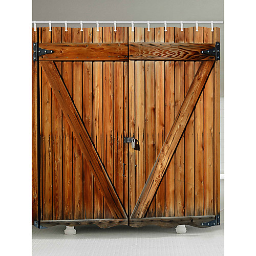 

Shower Curtains with Hooks Rustic wood door barn door Polyester Fabric Waterproof shower curtain for Bathroom