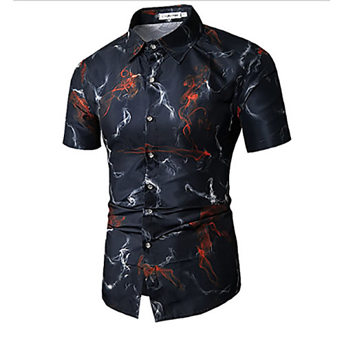 

Men's Shirt Floral Plus Size Short Sleeve Daily Tops Chinoiserie Black