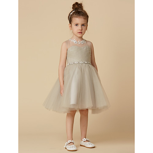 

Princess Knee Length Pageant Flower Girl Dresses - Satin Sleeveless Scoop Neck with Sash / Ribbon / Criss Cross / Appliques