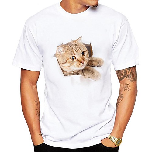 

Men's T shirt Animal Plus Size Print Short Sleeve Daily Tops Streetwear White