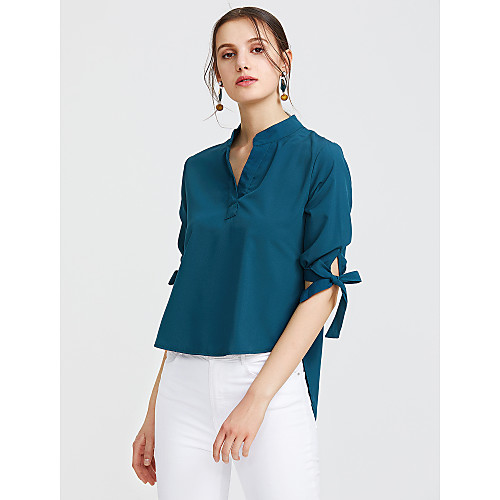 

Women's Shirt Solid Colored Bow Half Sleeve Daily Tops Cotton Active Streetwear Yellow Blushing Pink Green