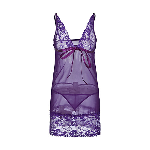 

Women's Sexy Babydoll & Slips Nightwear - Lace Solid Colored Black Purple One-Size / Deep V
