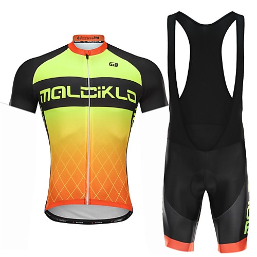 

Malciklo Men's Cycling Jersey with Bib Shorts - White / Black Bike Bib Shorts Jersey Quick Dry Anatomic Design Reflective Strips Sports Lycra Gradient Mountain Bike MTB Road Bike Cycling Clothing