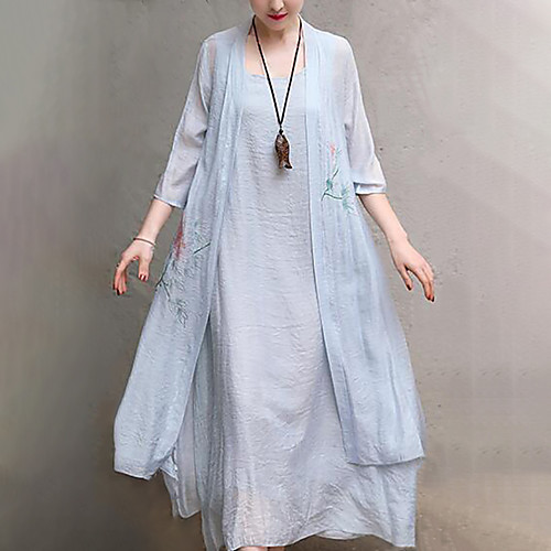 

Women's Swing Dress Maxi long Dress White Purple Orange Light Blue Half Sleeve Floral Print Summer Round Neck Cotton M L XL XXL 3XL / Plus Size