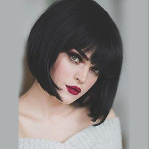 

Human Hair Capless Wigs Human Hair Straight Bob / Short Hairstyles 2019 Natural Hairline Natural Black Machine Made Wig Women's