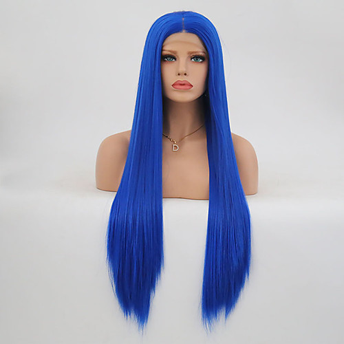 

Synthetic Lace Front Wig Straight Layered Haircut Lace Front Wig Long Royal Blue Synthetic Hair Women's Heat Resistant Blue