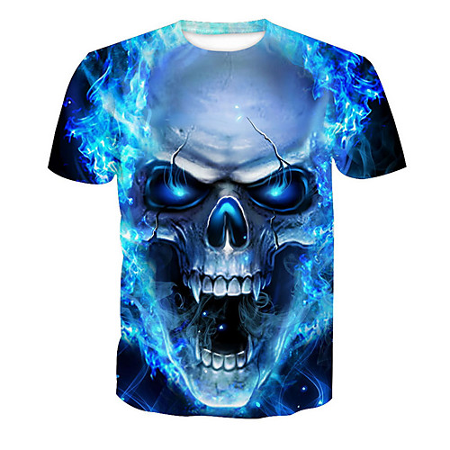 

Men's T shirt Skull Print Short Sleeve Daily Tops Basic Blue