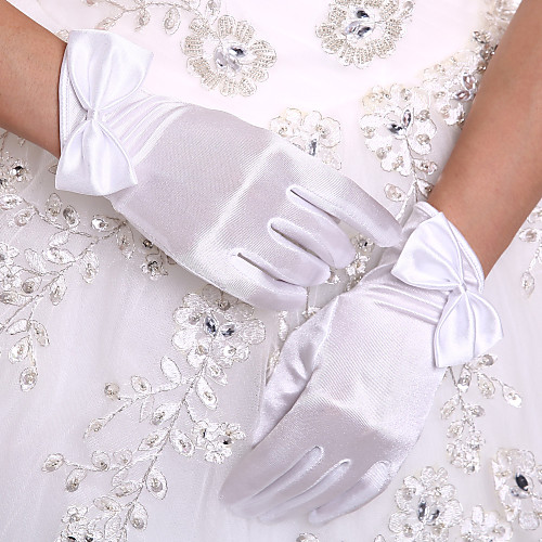 

Stretch Satin Wrist Length Glove Bridal Gloves With Butterfly