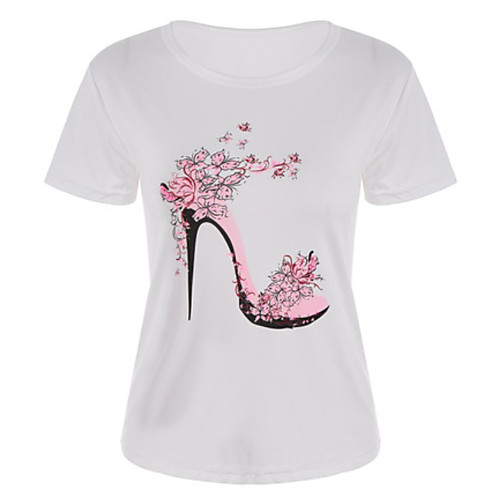 

Women's T shirt Floral Print Short Sleeve Daily Tops Cotton Basic White