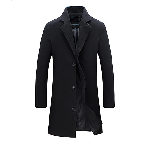 

Men's Trench Coat Long Solid Colored Work Plus Size Fall Winter Fantastic Beasts Long Sleeve Cotton Black / Blushing Pink / Wine M / L / XL