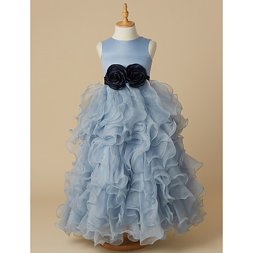 

Ball Gown Floor Length Pageant Flower Girl Dresses - Organza / Satin Sleeveless Jewel Neck with Bow(s)