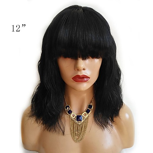 

Human Hair Unprocessed Human Hair Lace Front Wig Bob Short Bob Straight bangs Kardashian style Brazilian Hair Wavy Natural Wig 130% Density with Baby Hair Natural Hairline For Black Women 100% Hand