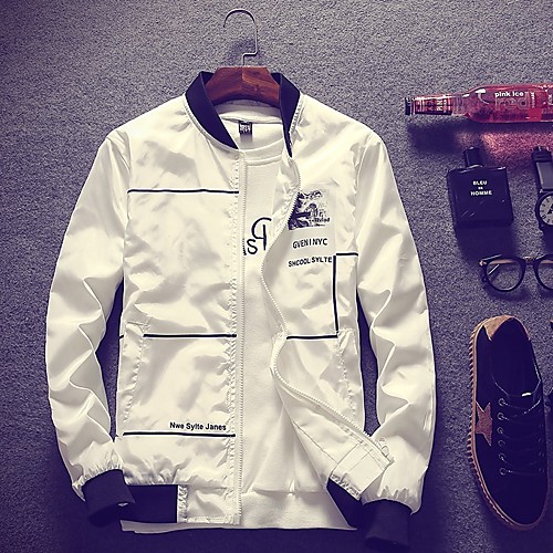 

Men's Basic Jackets Creative Active Fall Jacket Regular Daily Long Sleeve Polyester Coat Tops White