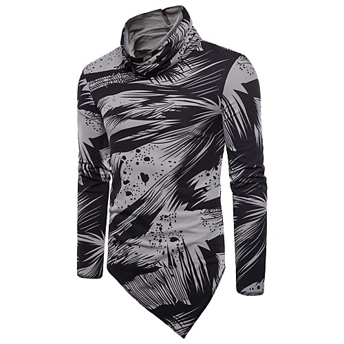 

Men's T shirt Floral Long Sleeve Daily Tops Cotton Basic White Gray