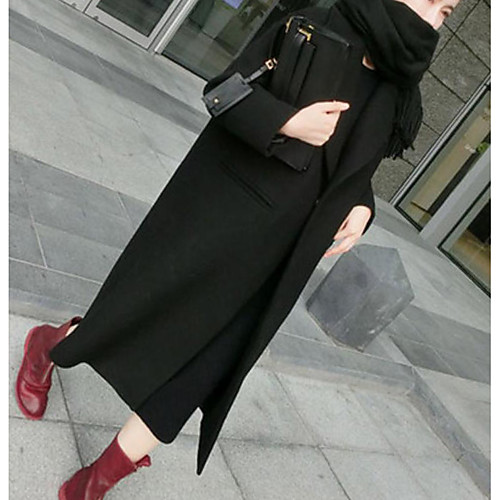 

Women's Solid Colored Solid Colored Winter Coat Maxi Daily Long Sleeve Acrylic Coat Tops Black