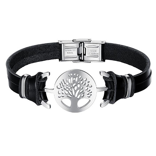 

Men's Leather Bracelet Tree of Life Fashion Stainless Steel Bracelet Jewelry Black For Daily