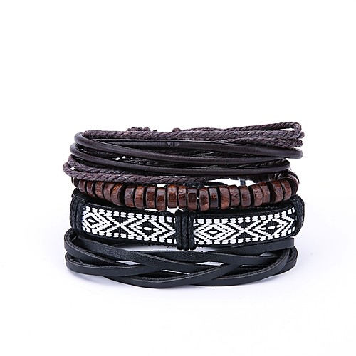 

4pcs Men's Wrap Bracelet Leather Bracelet Rope Vintage Fashion Paracord Bracelet Jewelry Black For Carnival Street