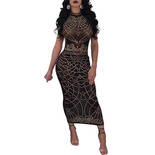 

Women's Sheath Dress Midi Dress Black Red Army Green Royal Blue Sleeveless Geometric Patchwork Print Summer Crew Neck Off Shoulder Streetwear S M L XL