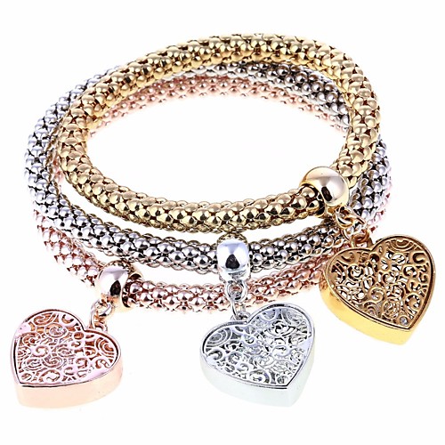 

3pcs Women's Charm Bracelet Bead Bracelet Heart Fashion Alloy Bracelet Jewelry Rainbow For Party Gift