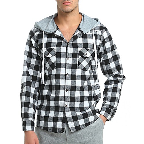 

Men's Shirt Check Long Sleeve Daily Tops Basic Black Red