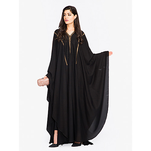 

Women's Shift Dress Maxi long Dress Black Long Sleeve Black Solid Colored Lace up Spring Summer V Neck Streetwear Sophisticated Party Loose L XL XXL 3XL / Plus Size / High Waist / Plus Size