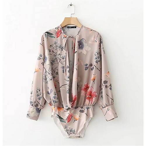 

Women's Daily Work V Neck Floral Khaki Romper Floral