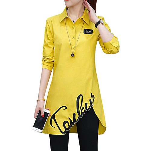 

Women's Shirt Letter Print Long Sleeve Daily Tops Basic White Yellow Blushing Pink