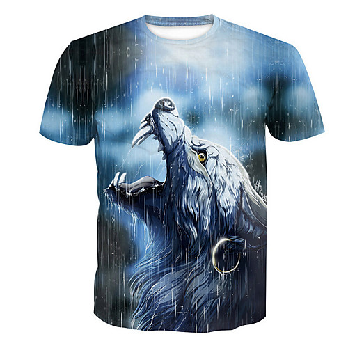 

Men's T shirt Animal Print Short Sleeve Daily Tops Basic Blue