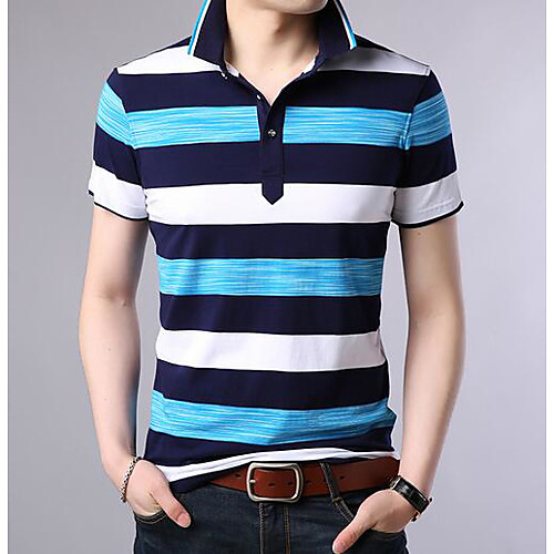 

Men's Polo Striped Short Sleeve Daily Tops Basic Blue Red Yellow