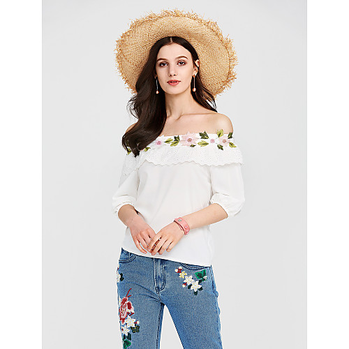 

Women's Blouse Sexy Plus Size Print Daily Tops Cotton Sophisticated White
