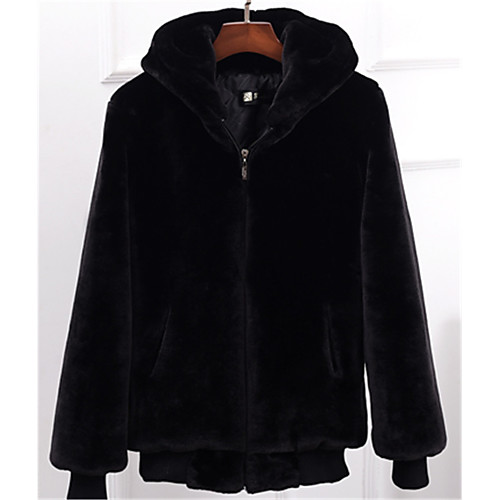 

Women's Solid Colored Fur Trim Fall Fur Coat Regular Going out Long Sleeve Faux Fur Coat Tops Black