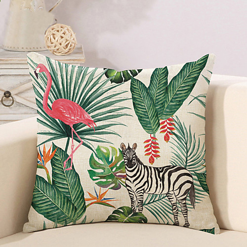 

1 pcs Cotton / Linen Pillow Cover Novelty Pillow Pillow Case, Botanical Flamingo Animal Tropical New Arrival