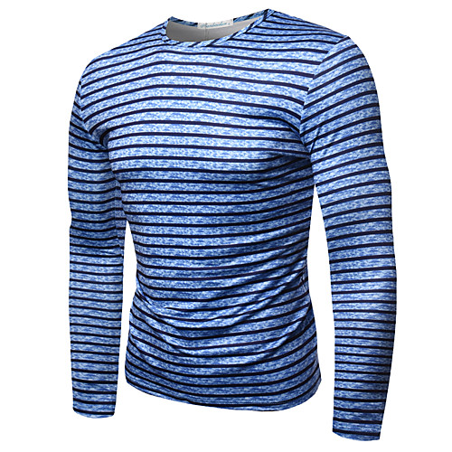 

Men's T shirt Striped Long Sleeve Sports Tops Basic Blue Purple Green