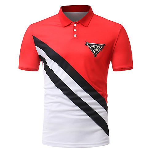 

Men's Polo Color Block Patchwork Short Sleeve Daily Tops Cotton Active Black Red