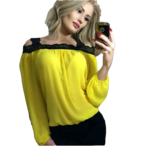 

Women's T shirt Solid Colored Long Sleeve Daily Tops White Red Yellow